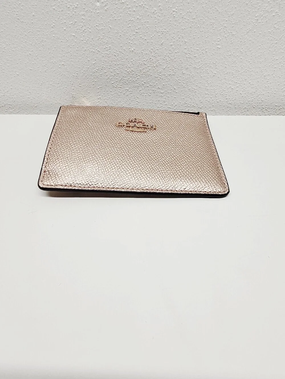 Coach Mini Skinny ID Case With Keychain Rose Gold Metallic